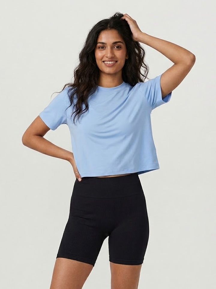 Angelina SoftMove Crop Tee - Powder Blue