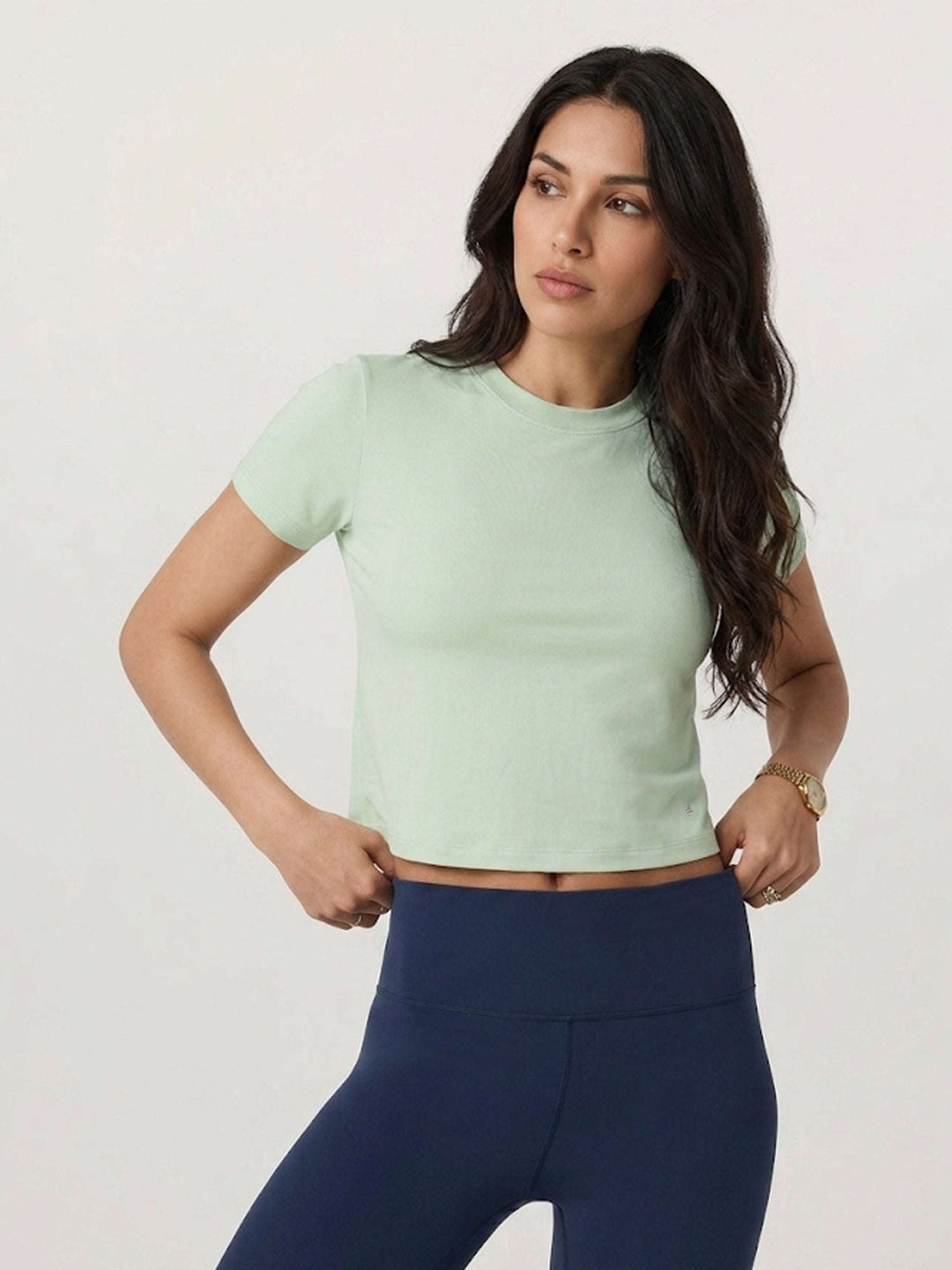 Angelina Graphic Crop Tee - Pistachu Green Chelsea Athleisure 