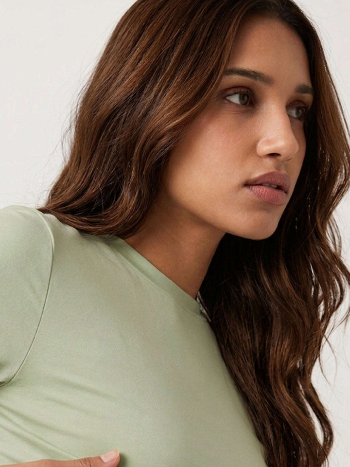 Angelina Graphic Crop Tee - Pistachu Green Chelsea Athleisure 