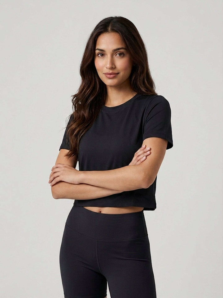 Angelina SoftMove Crop Tee - Midnight Black Chelsea Athleisure 
