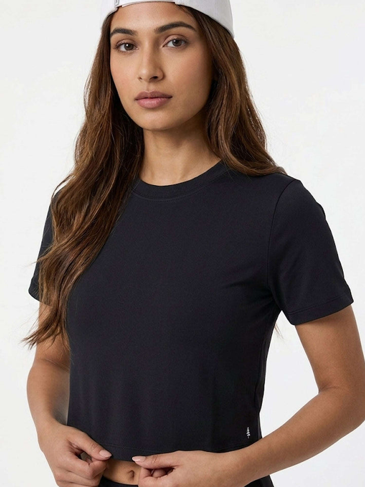 Angelina SoftMove Crop Tee - Midnight Black Chelsea Athleisure 