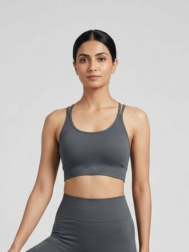 Drift Bra – Seamless Cross-Back – Medium Impact – Dark Shadow Chelsea Athleisure 